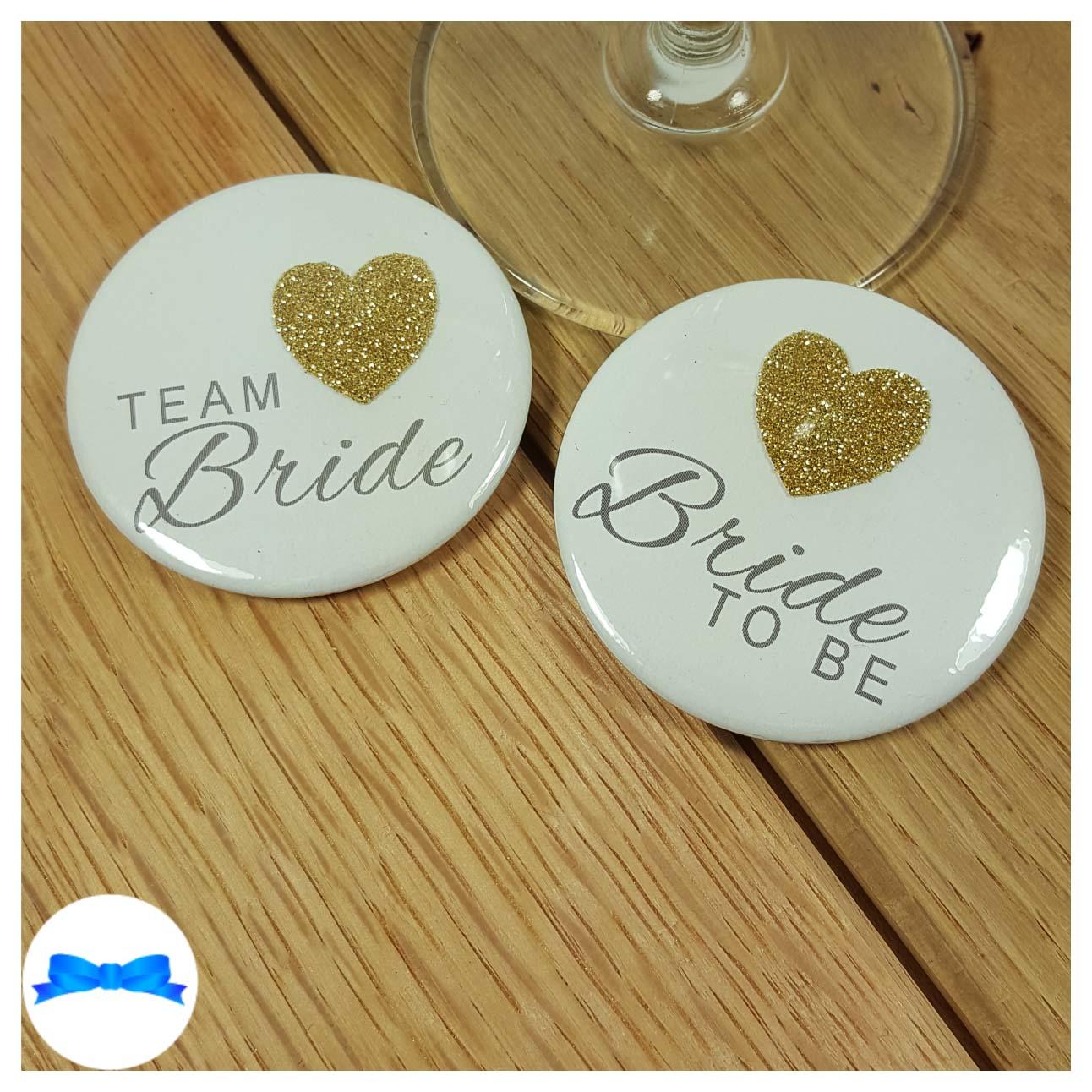 Bride to be Personalised hen party badges with real sparkly glitter