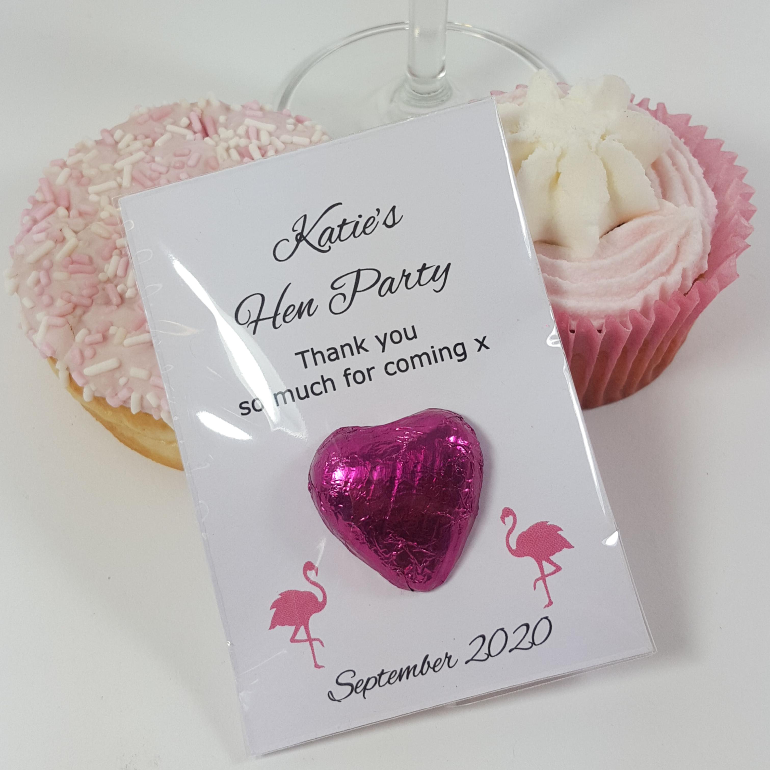 Flamingo hen party favours with pink heart