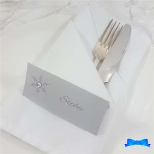 Silver Snowflake printed place card with diamante