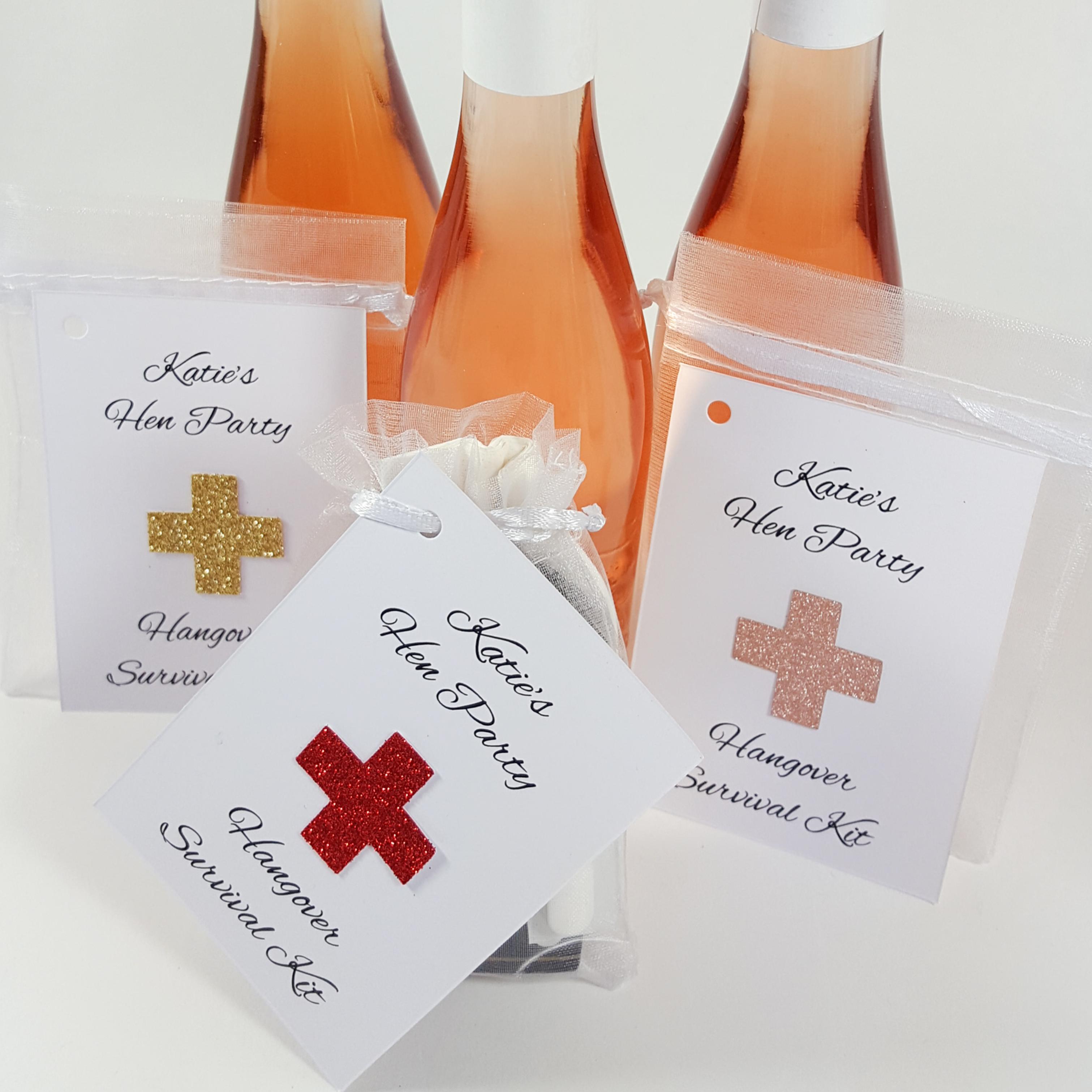 Personalised glitter hangover survival kit tags