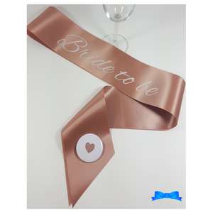 Rose gold Bride to be sash with white text