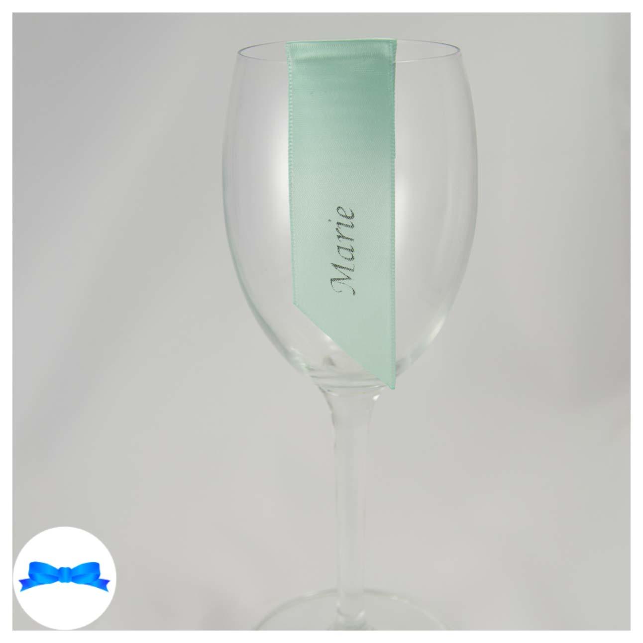 Guest name wine glass ribbons Mint and black