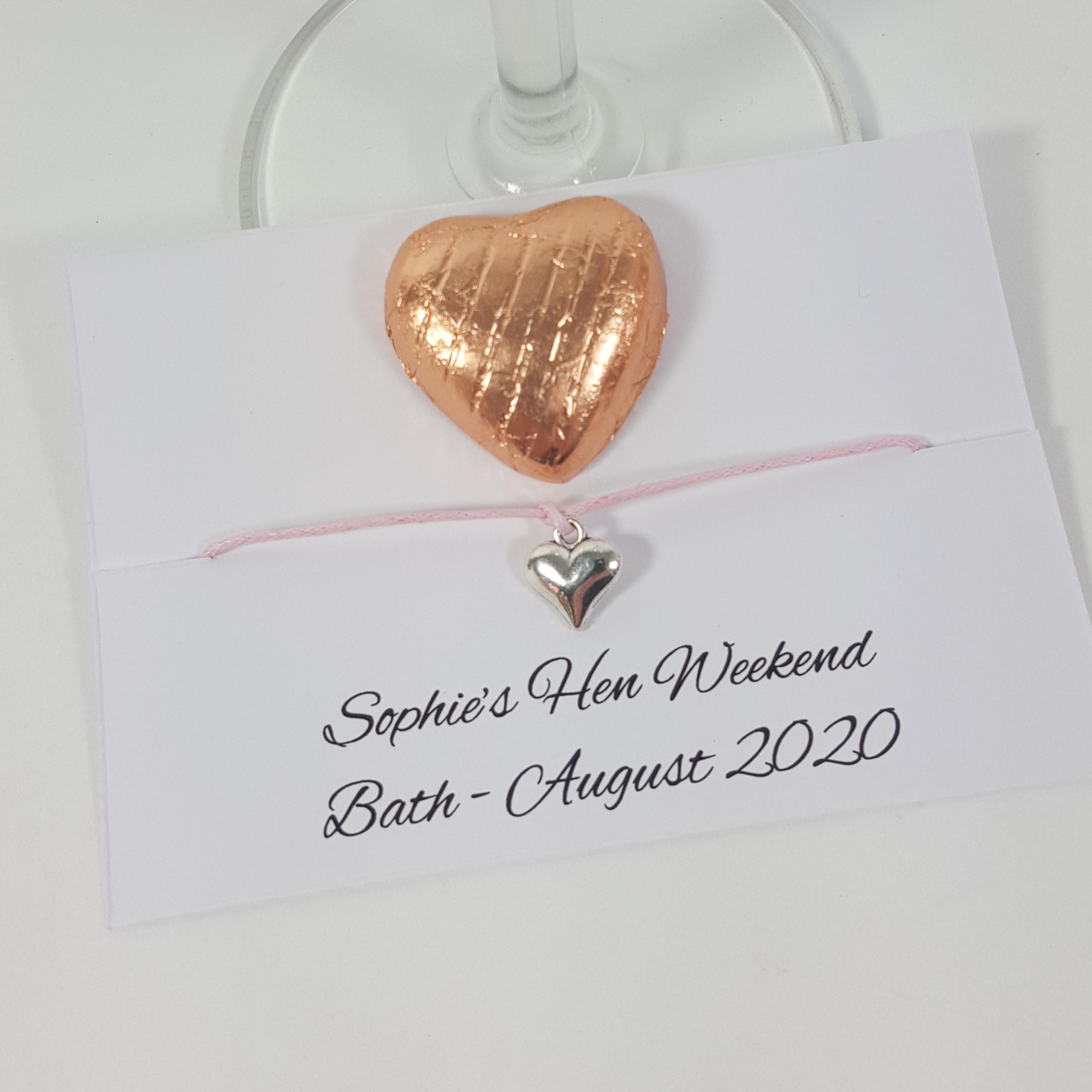 Hen party bracelet and chocolate heart favour