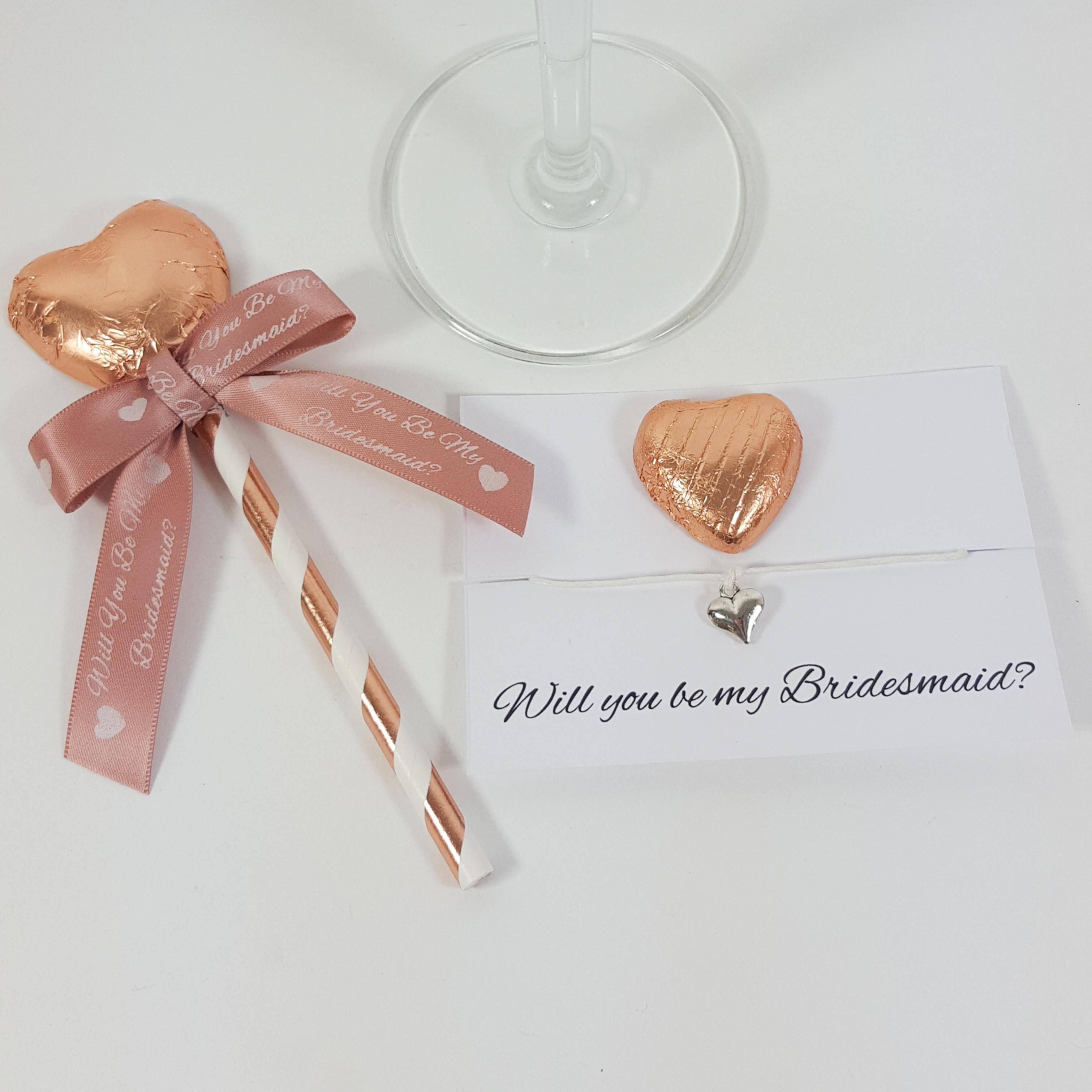 Rose gold Will you be my bridesmaid lolly and bracelet