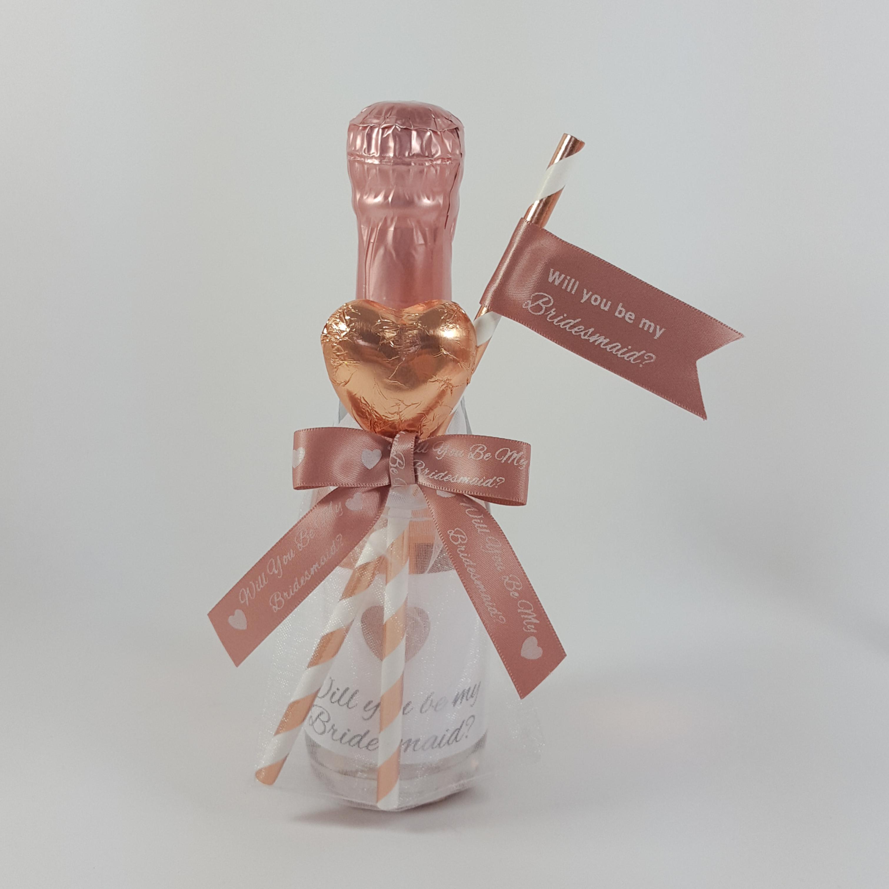 Will you be my bridesmaid rose gold mini wine bottle gift set option