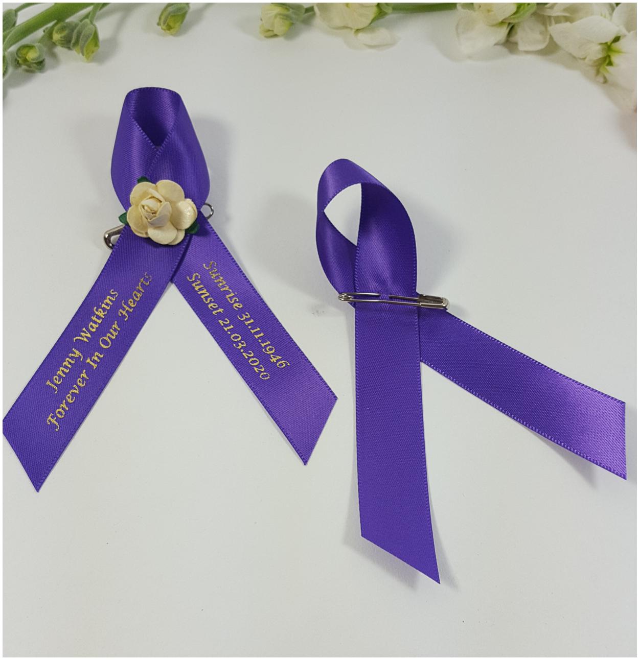 Memorial ribbon with flower purple