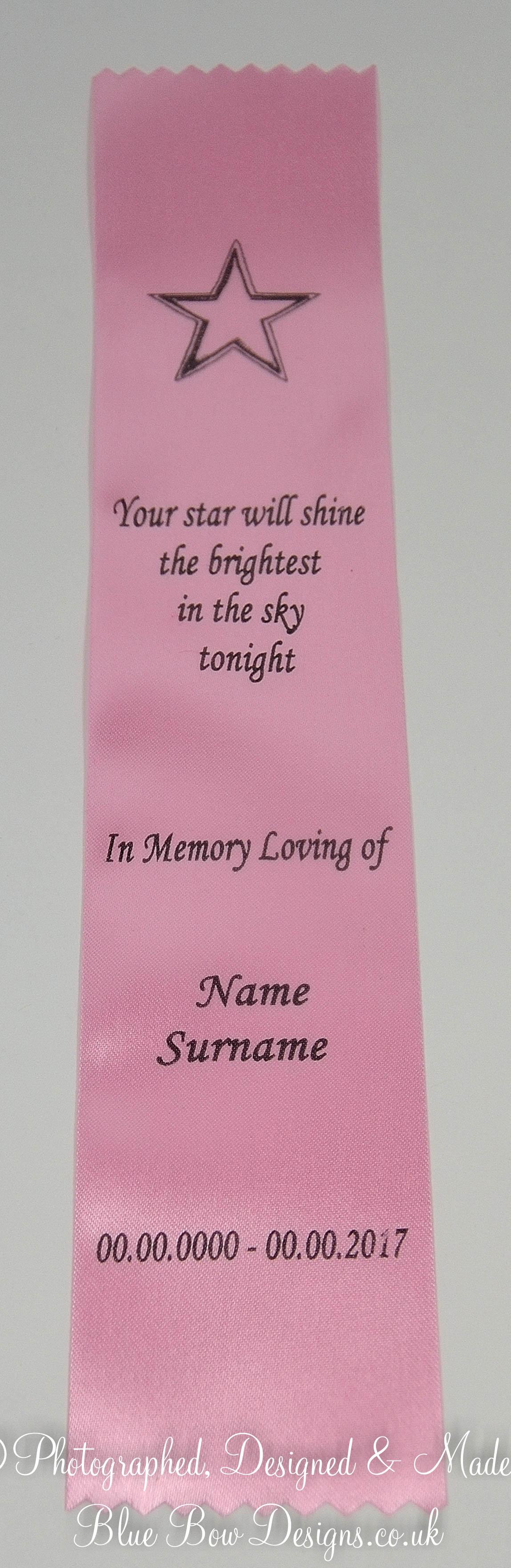 Pale pink and black personalised funeral bookmark