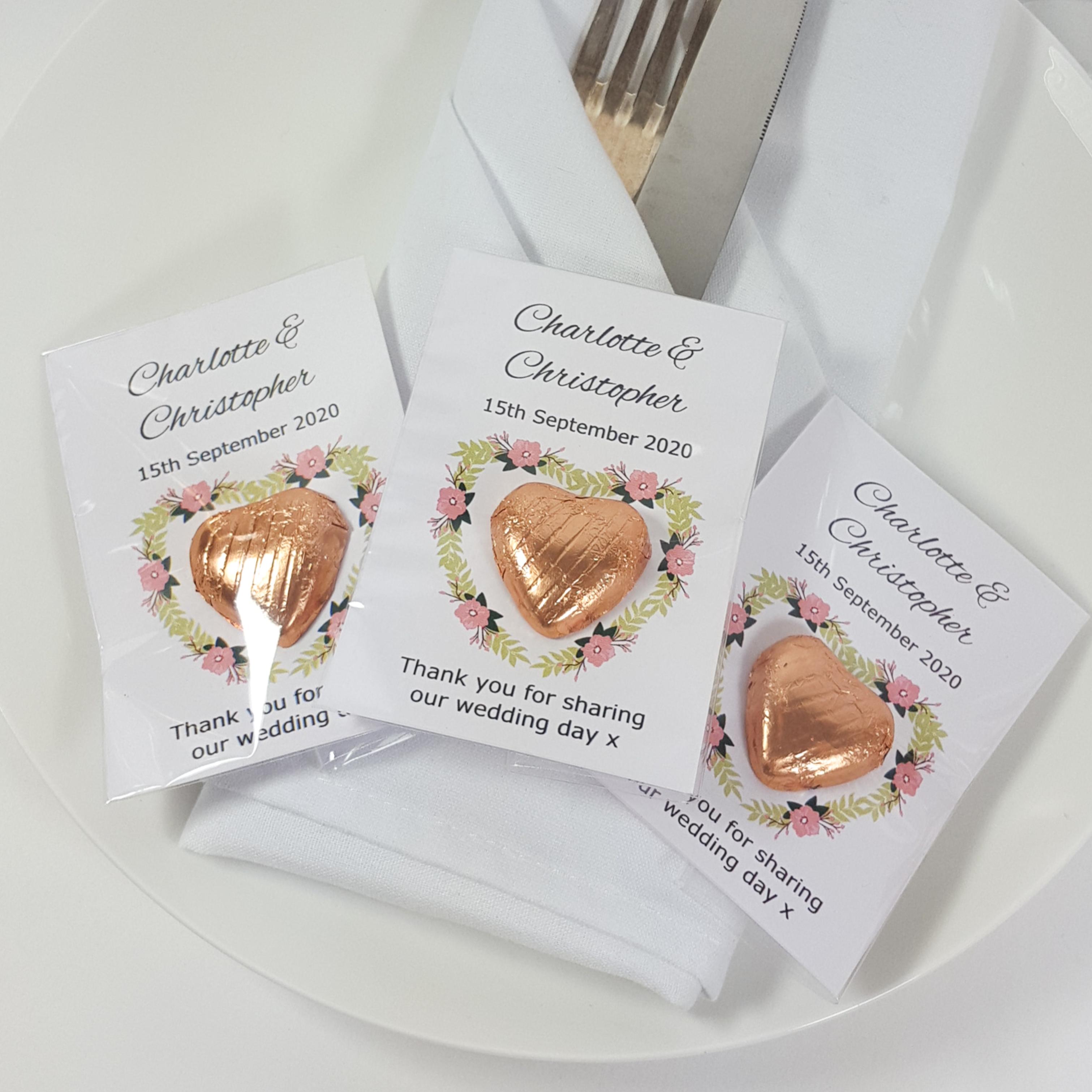 Rose gold wedding favours with flower heart design