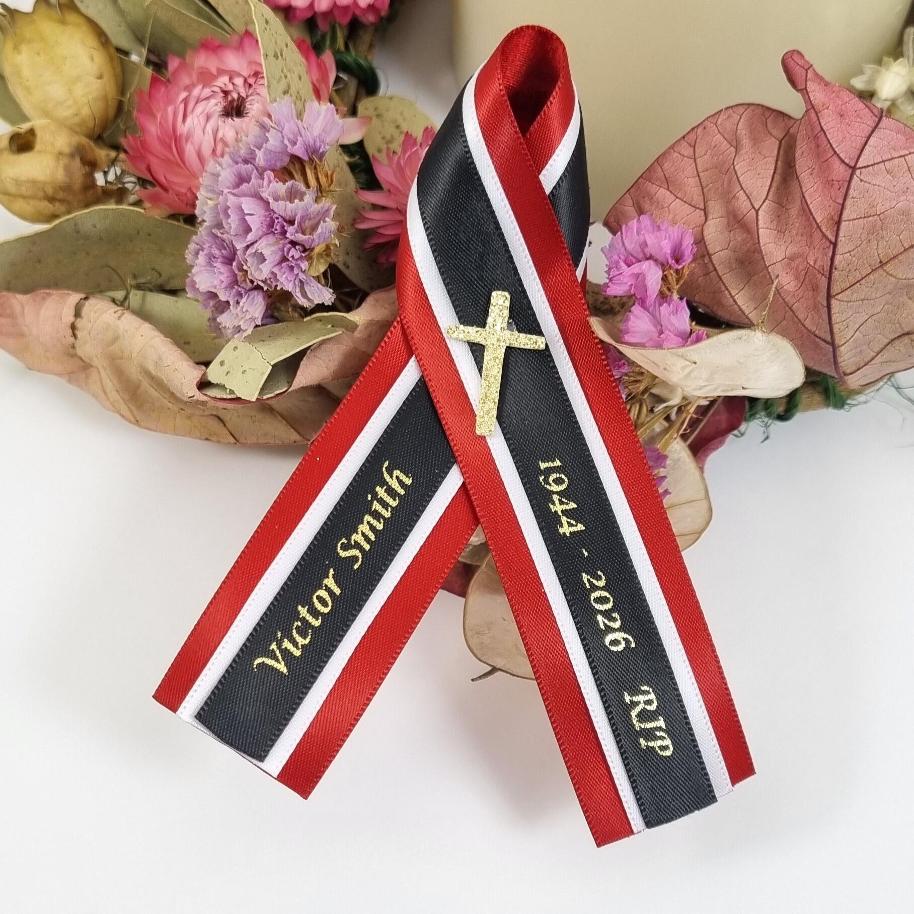 Funeral Table Ribbon THREE Layer Personalised Ribbon Funeral Memorial Ribbons. Satin Ribbon ...