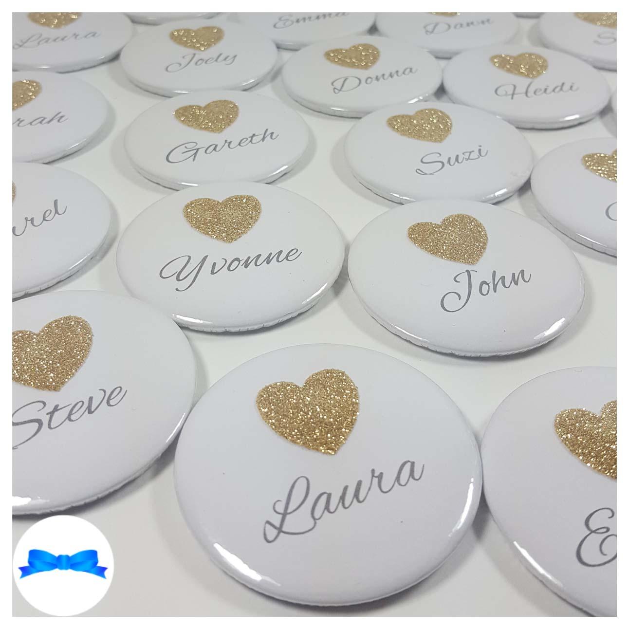 Gold glitter heart name badges