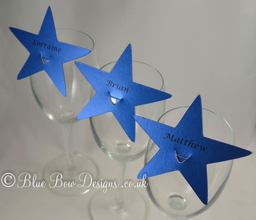Royal Blue stars for wine glass place cards