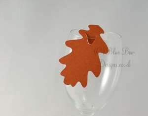 Burnt orange oak leaf wine glass place cards