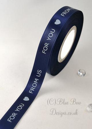 For you from us navy and white printed ribbon