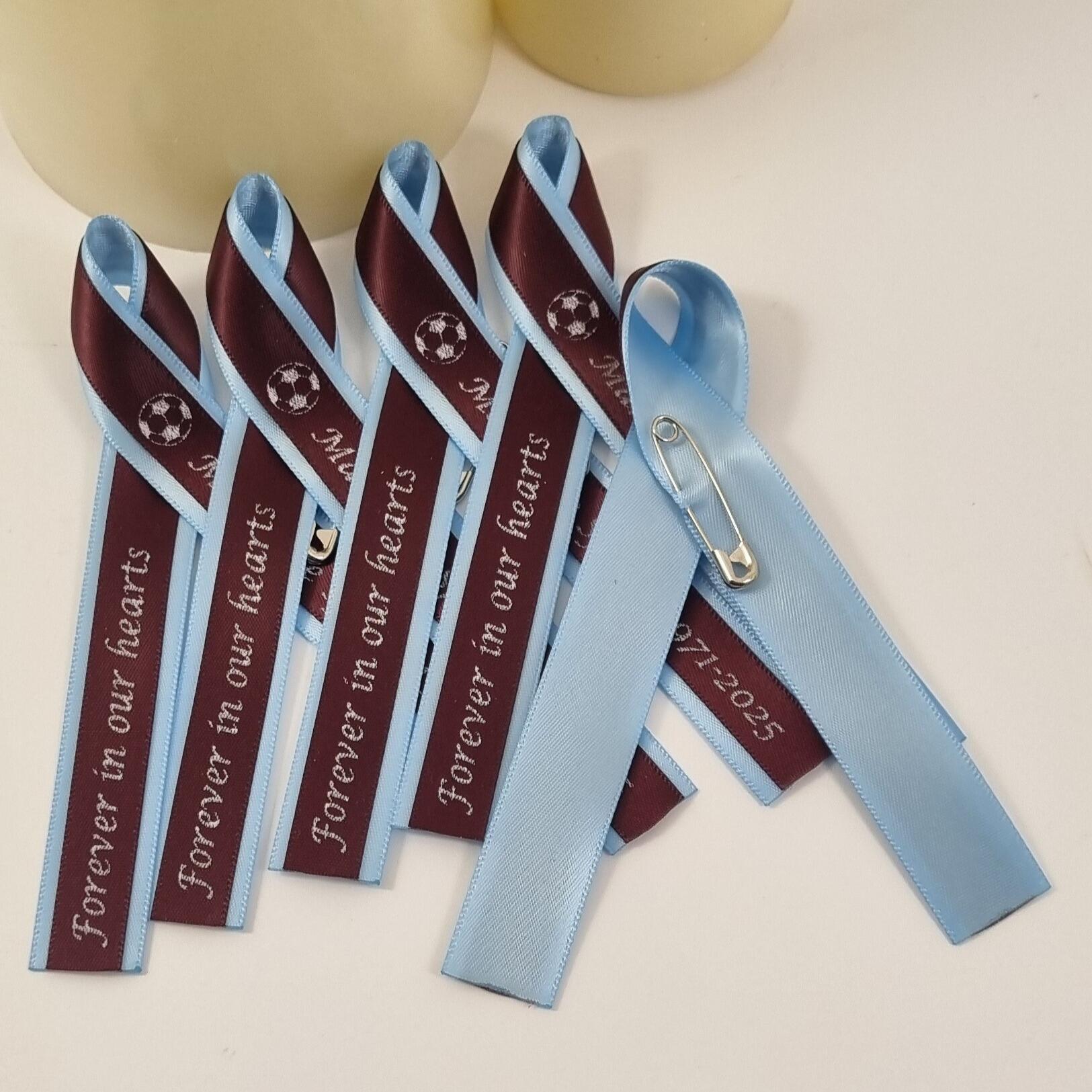 Football Silhouette Memorial Ribbons - Single Loop Memorial ribbon made ...