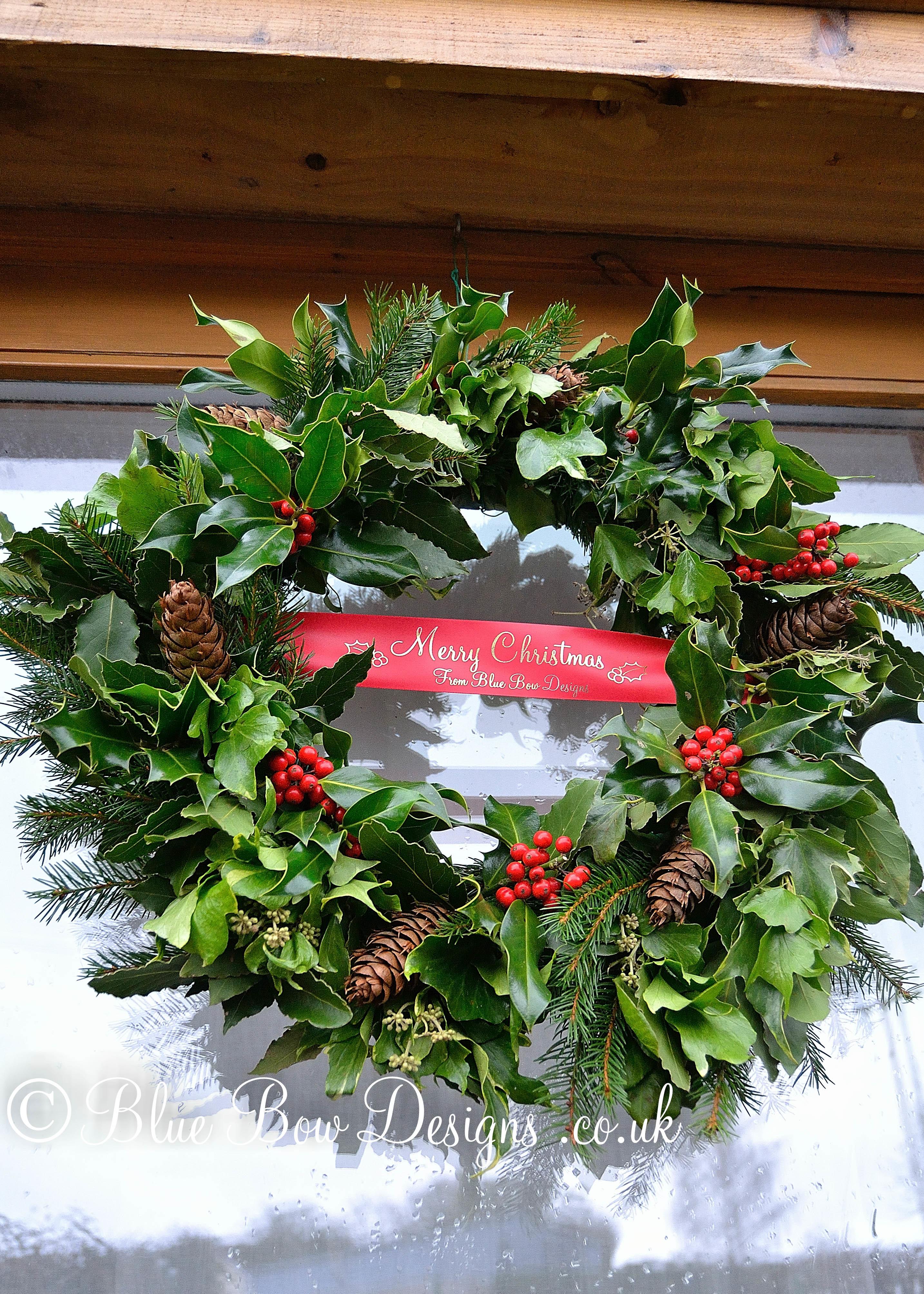 Red christmas door wreath