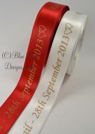 Red and white 25 mm personalised ribbon