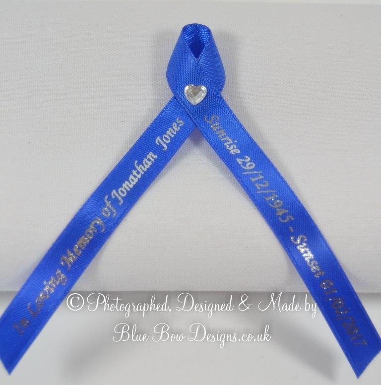 Royal blue memorial ribbon with diamante heart