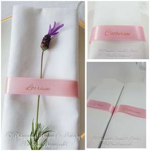 Baby pink guest name napkin ribbons