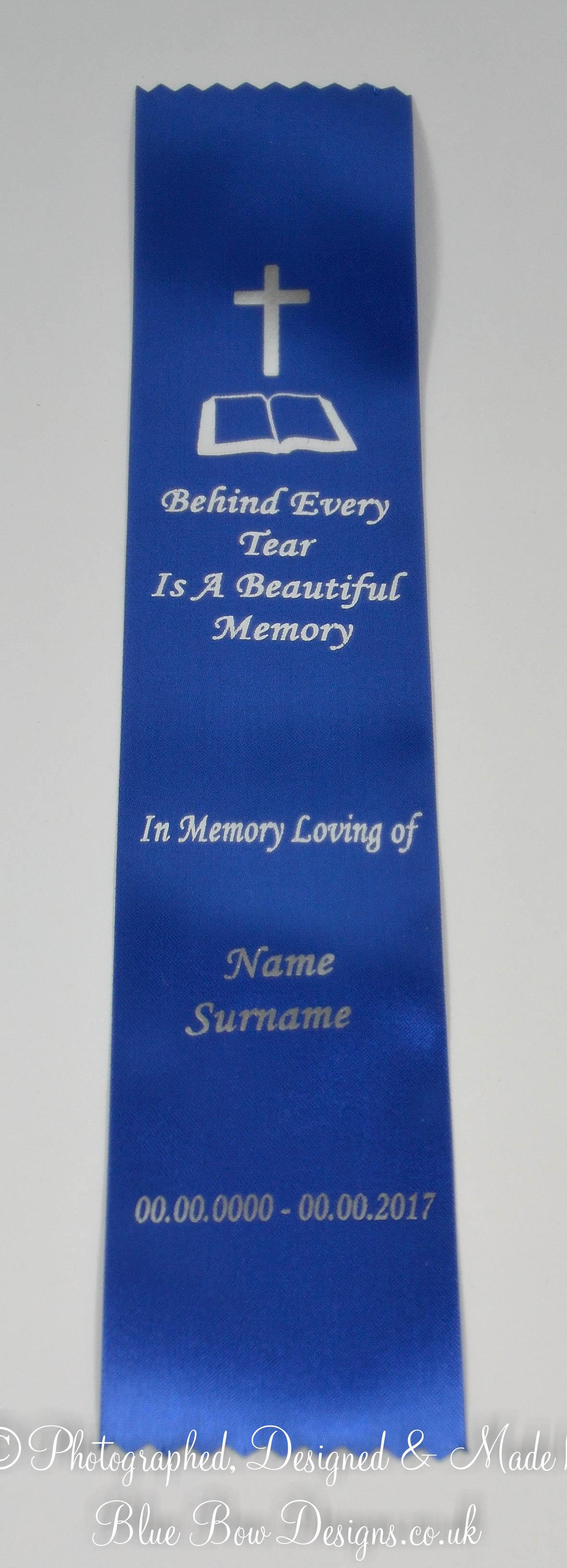 Royal blue and silver personalised funeral bookmark