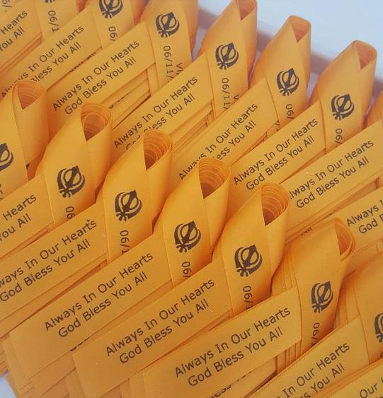 Khanda Any Colour Personalised Funeral Ribbons. Ready To Wear Custom