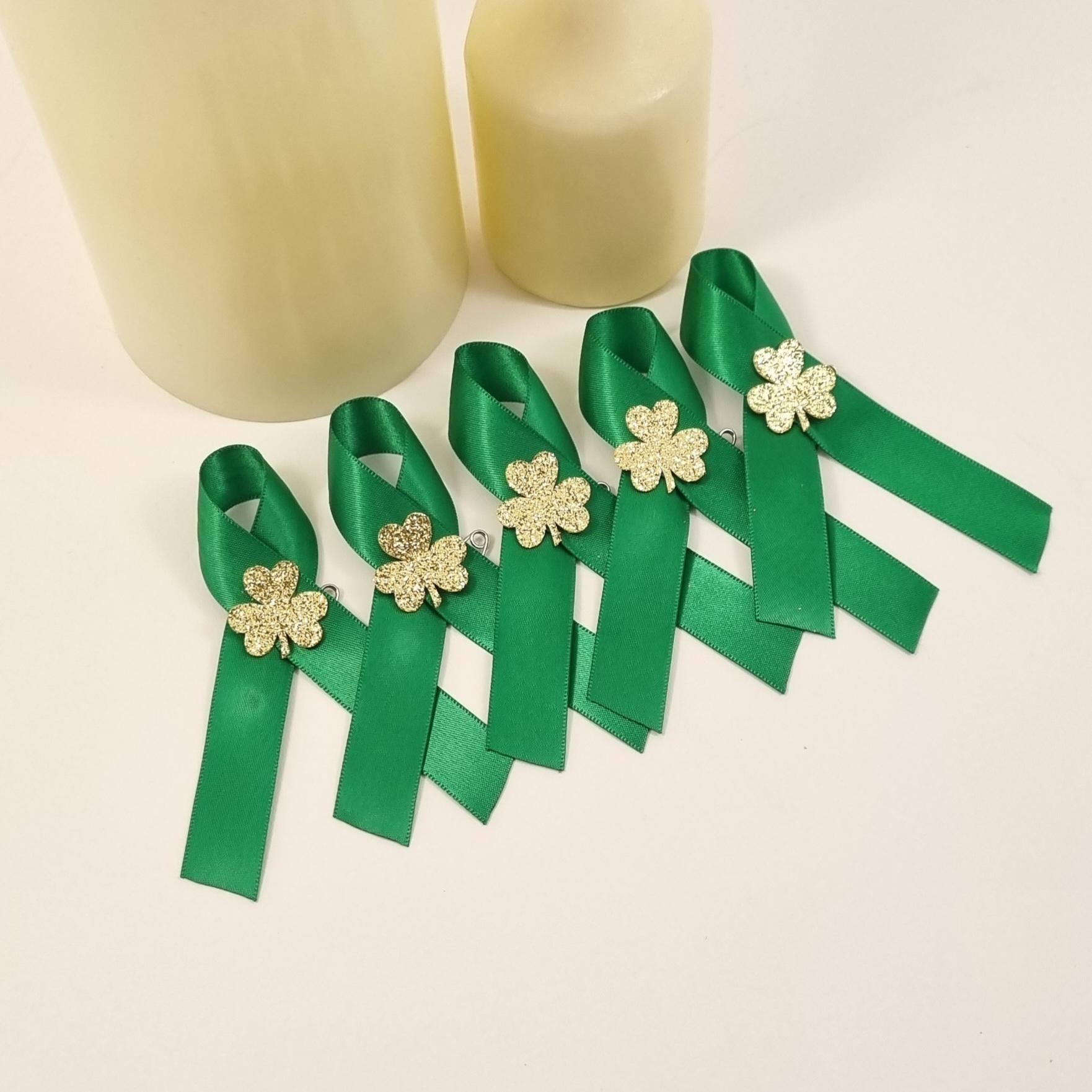 Green and Gold Shamrock Funeral Awareness ribbons