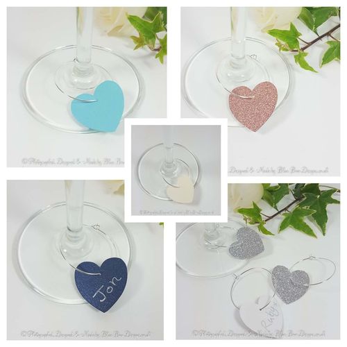 Wine glass glitter heart charms