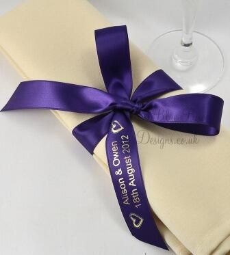 Purple napkin bow printed ribbon