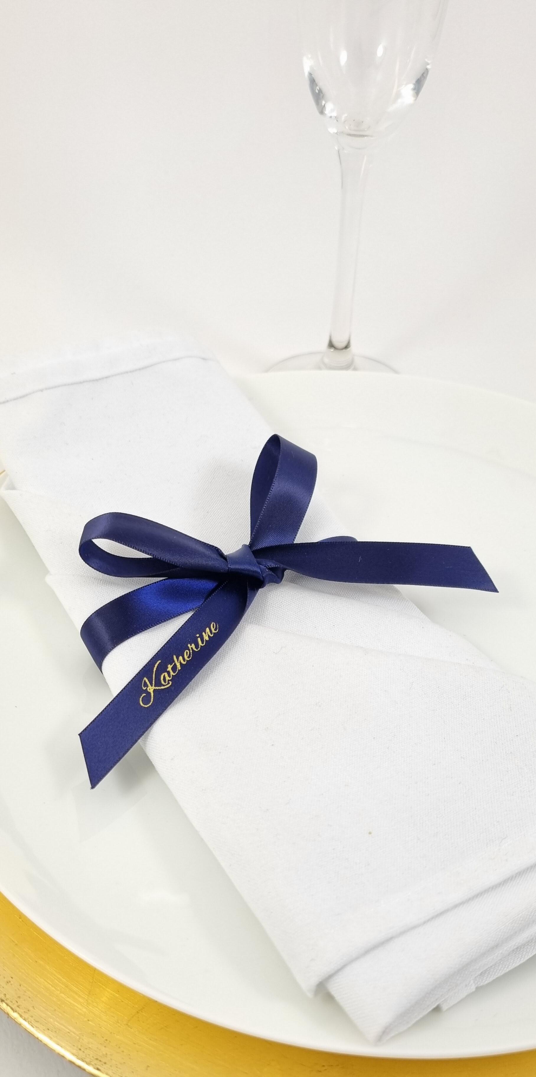 navy blue Guest Name Printed Napkin Ribbon