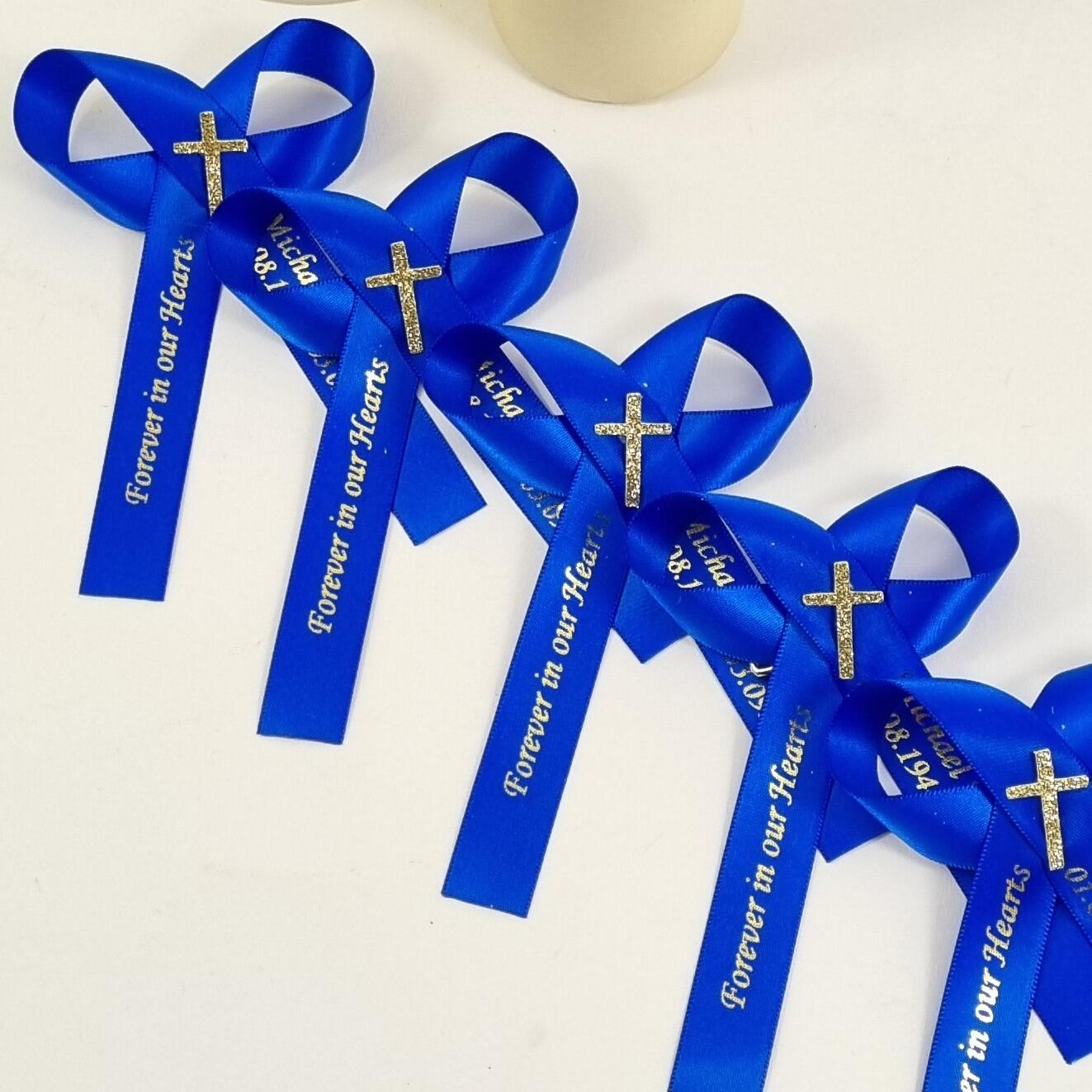 Memorial Ribbon With Cross And Two Loops At The Top