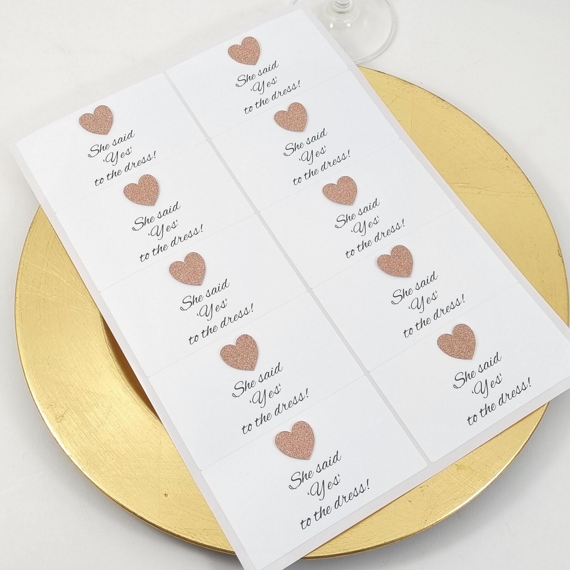 She said yes to the dress rose gold glitter labels