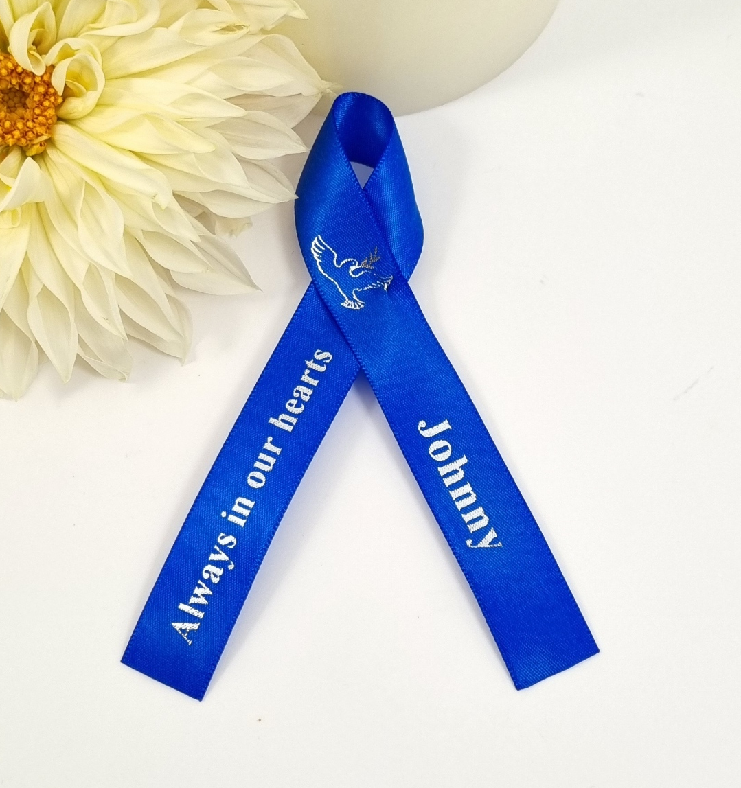 Dove Funeral Ribbons - Choose Your Artwork, Ribbon and Print Colour