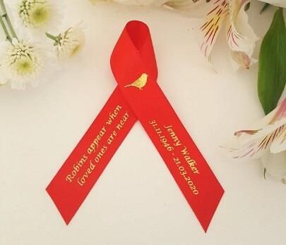 Robins appear when loved ones are near ribbon. Personalised Printed Words
