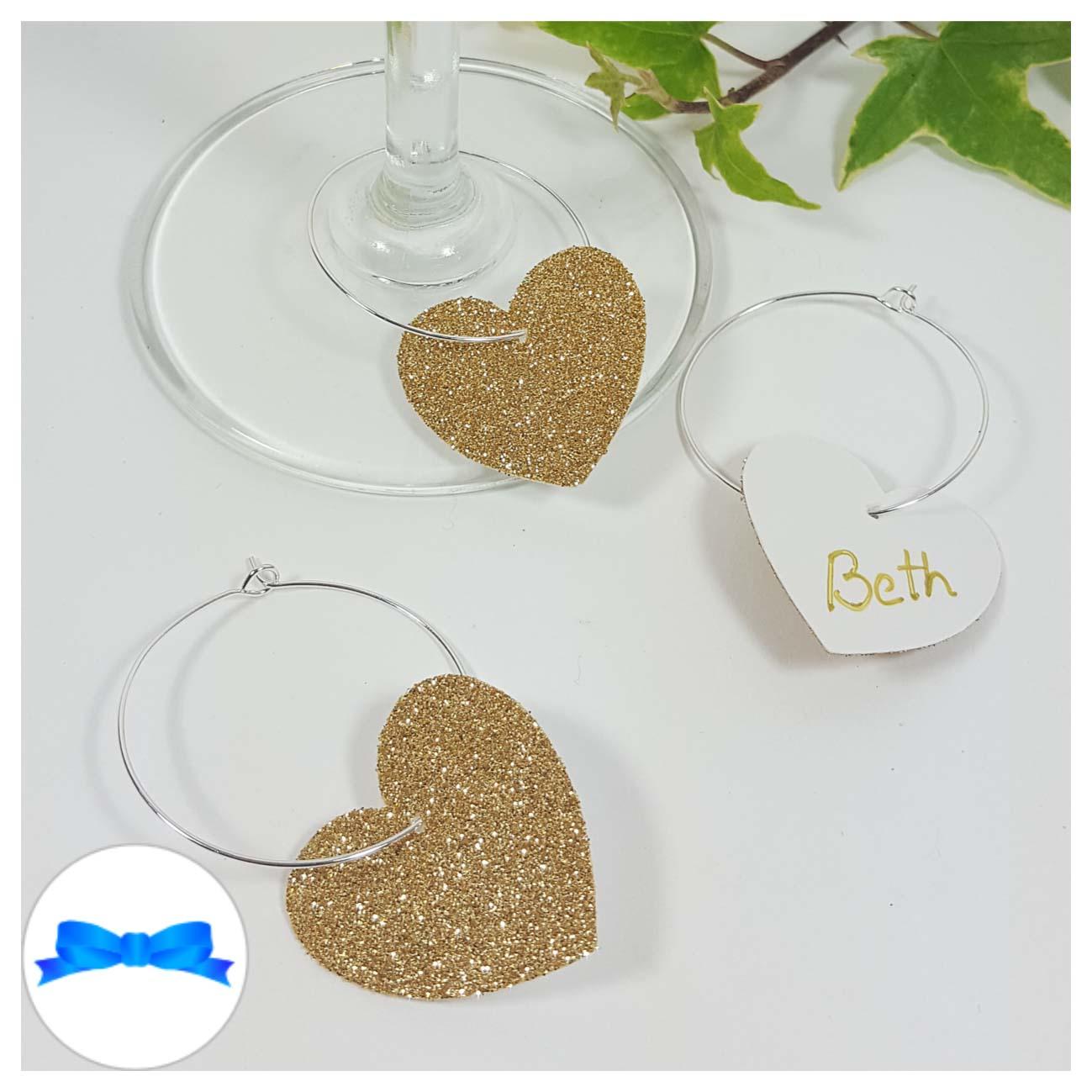 Gold glitter wine glass charm to write names on
