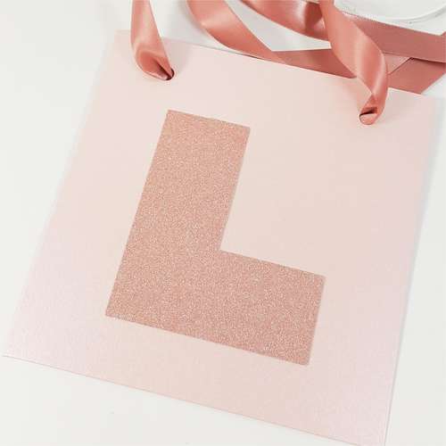 Rose gold hen party L plate with rose gold glitter