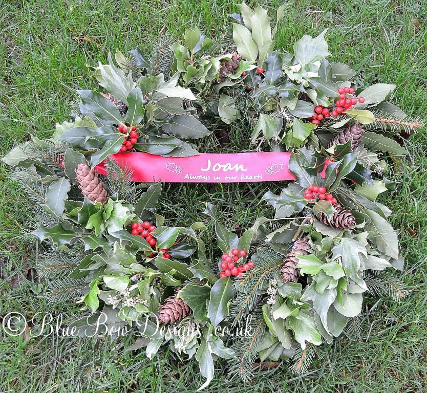 red wreath ribbon