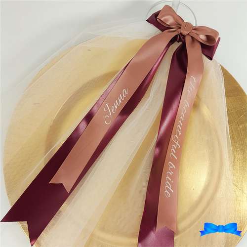 Hen party veil rose gold 25mm ribbon and 45 mm burgundy ribbon
