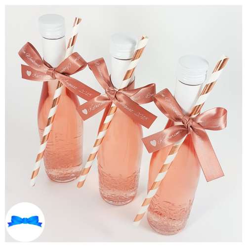 Hen party mini wine bottle personalised favour ribbons and straws