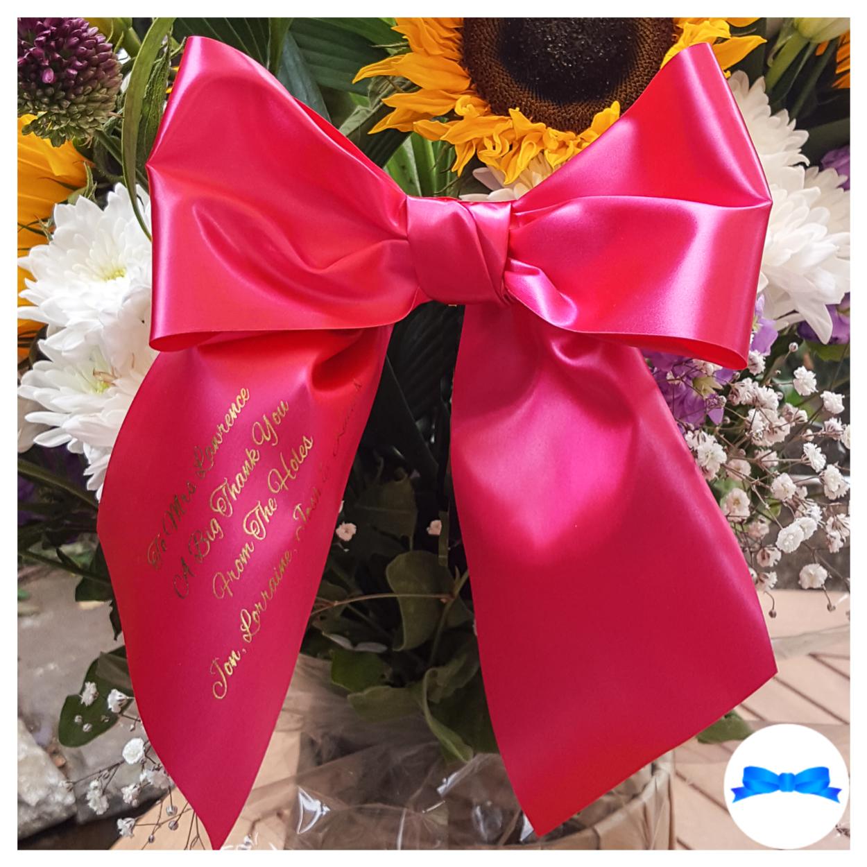 Large fuchsia pink and gold print personalised gift bow