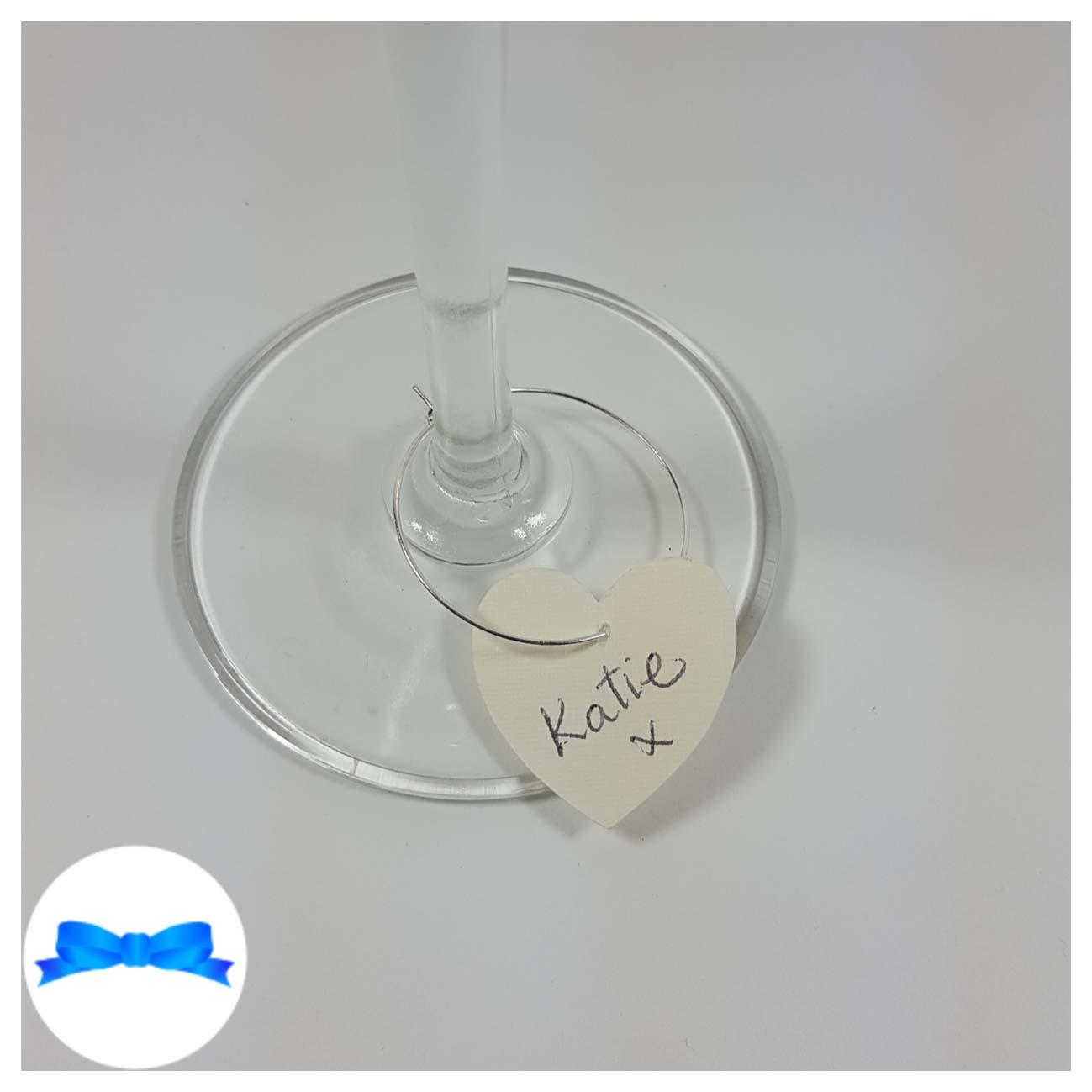 Ivory linen heart shaped wine glass charm