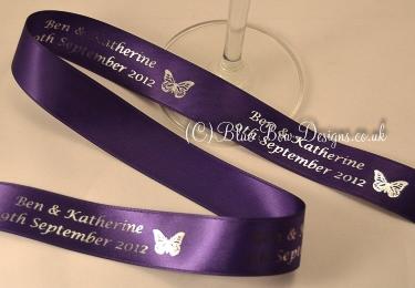 Purple and silver printed ribbon