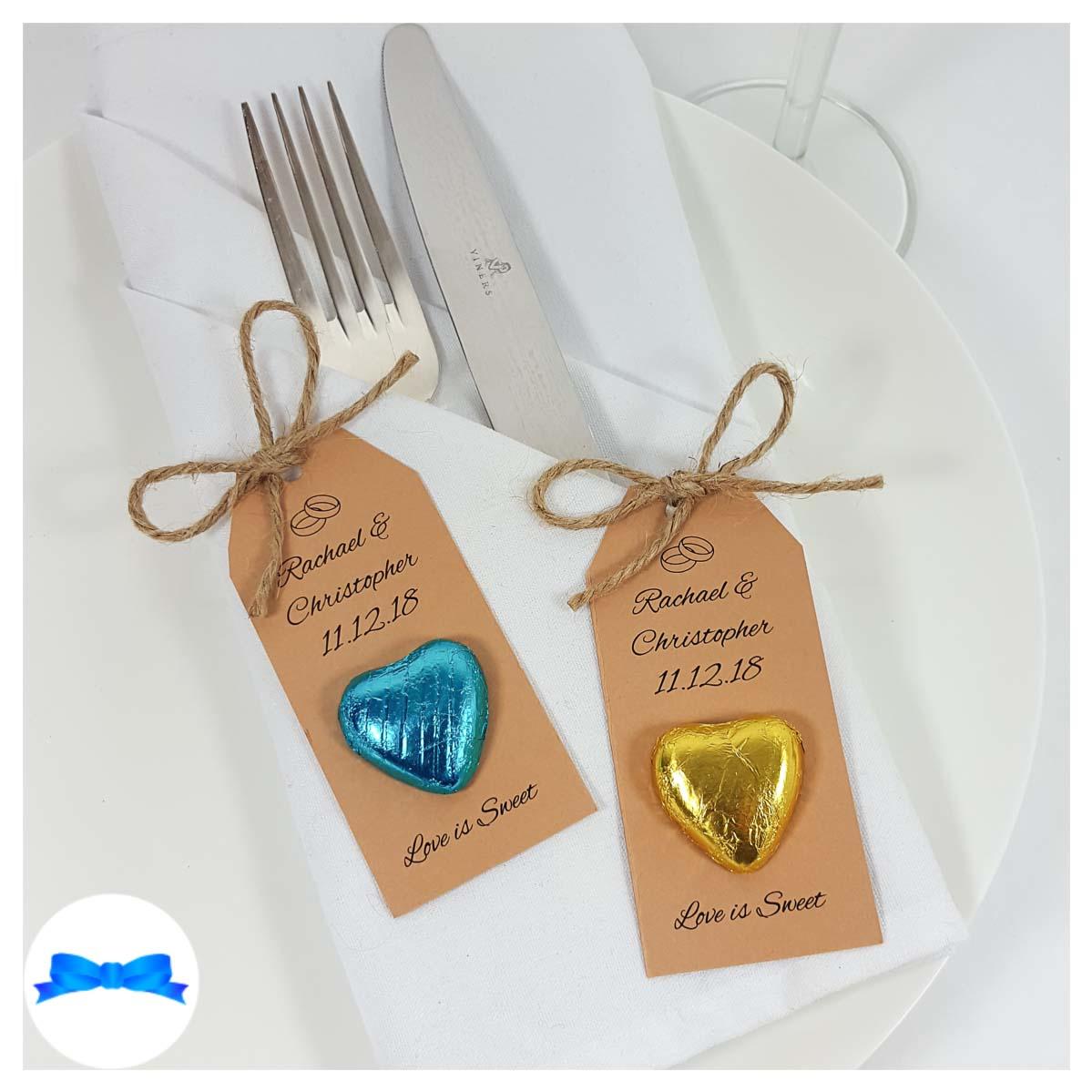 Rustic chocolate heart wedding favours