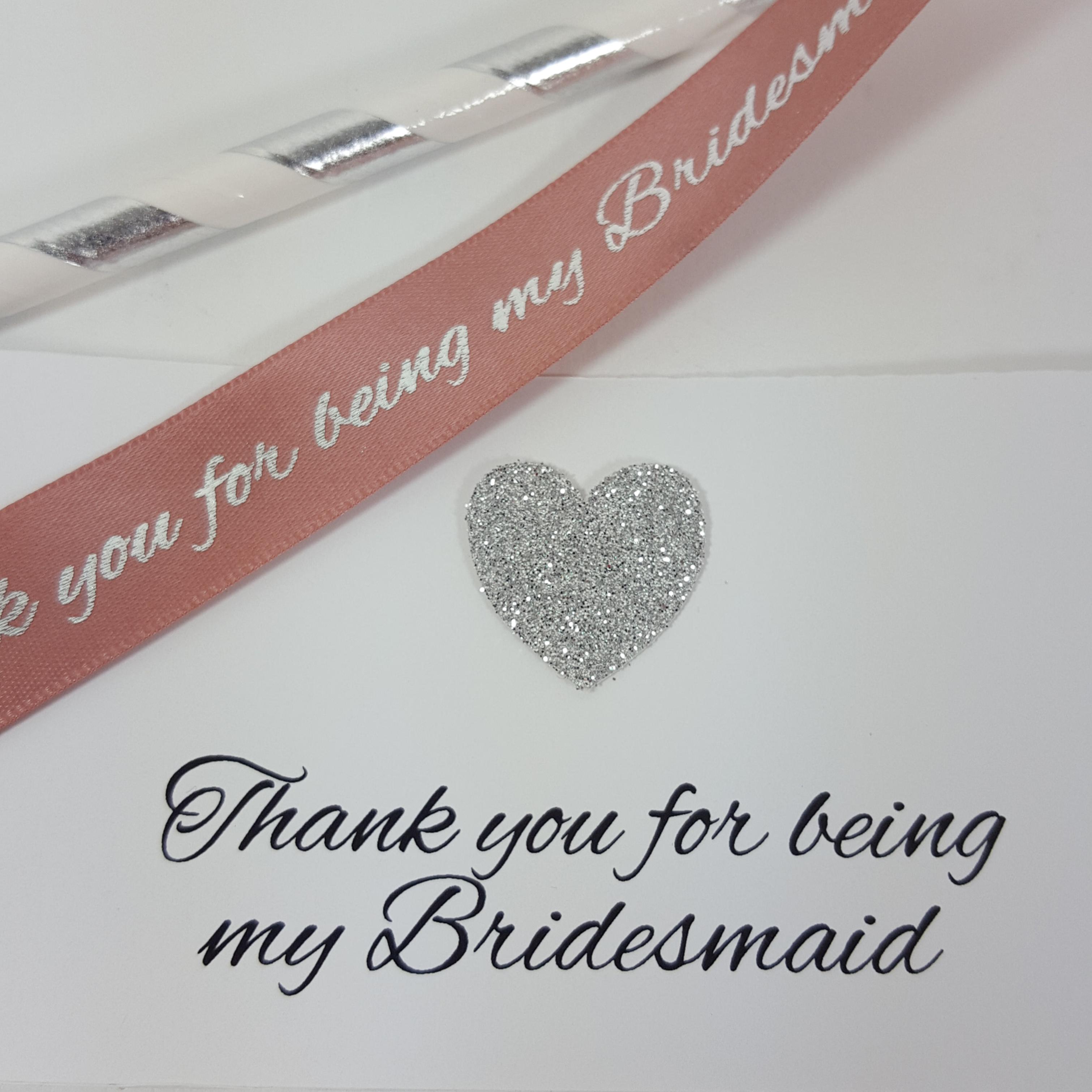 Silver glitter Thank you for being my Bridesmaid Stickers straws and ribbons