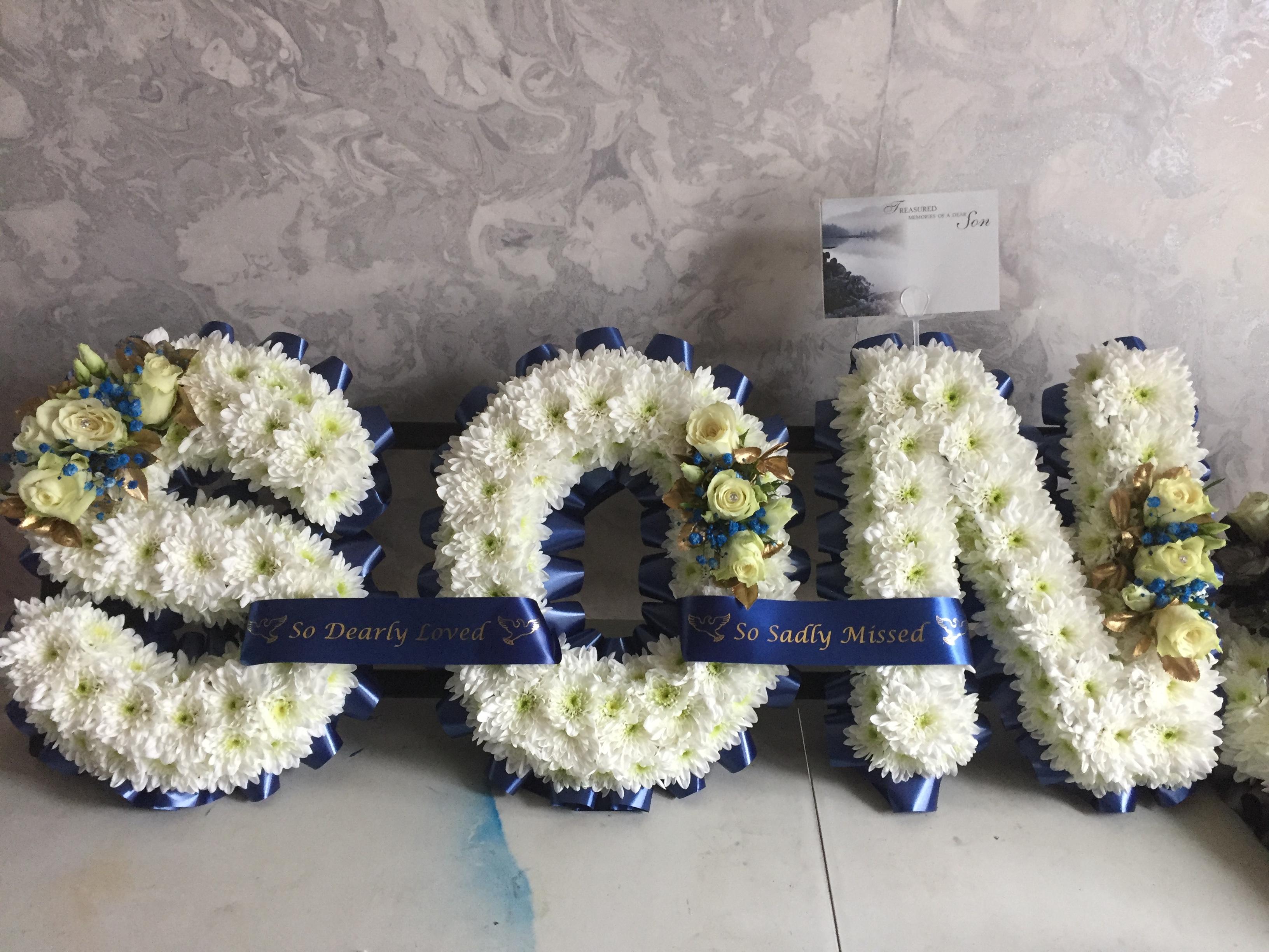 45mm Personalised Wreath Ribbon. Funeral Ribbon Floral Decoration. Inc