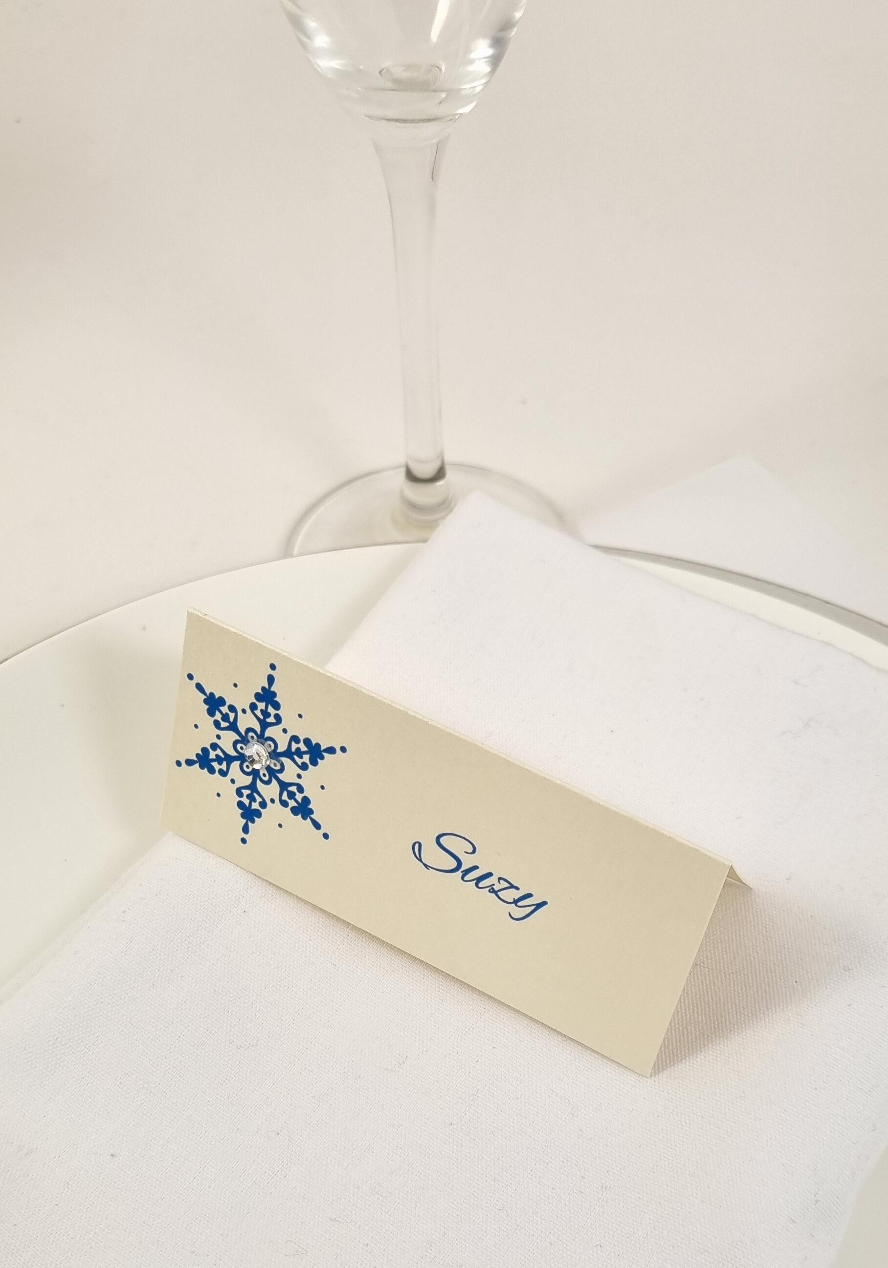 blue snowflake place cards