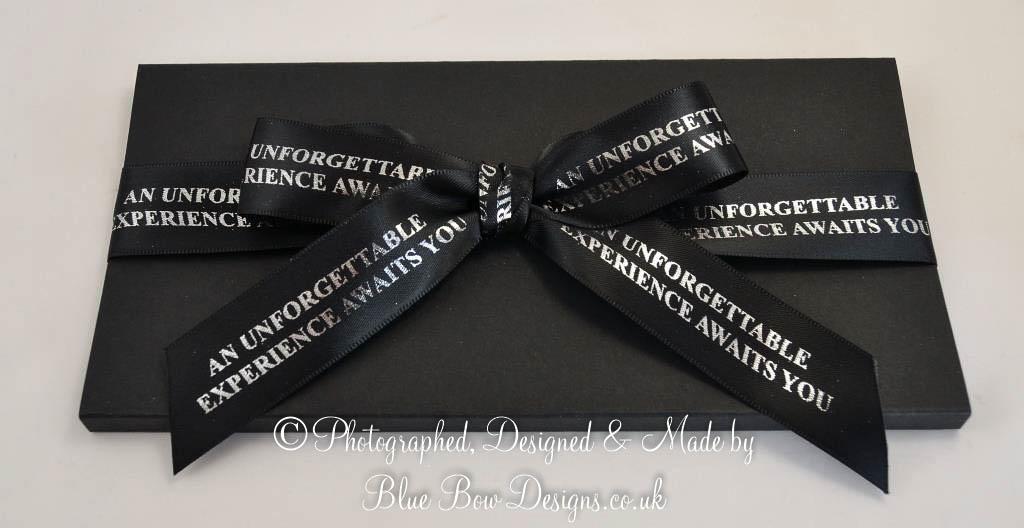 15 mm black personalised ribbon on gift card
