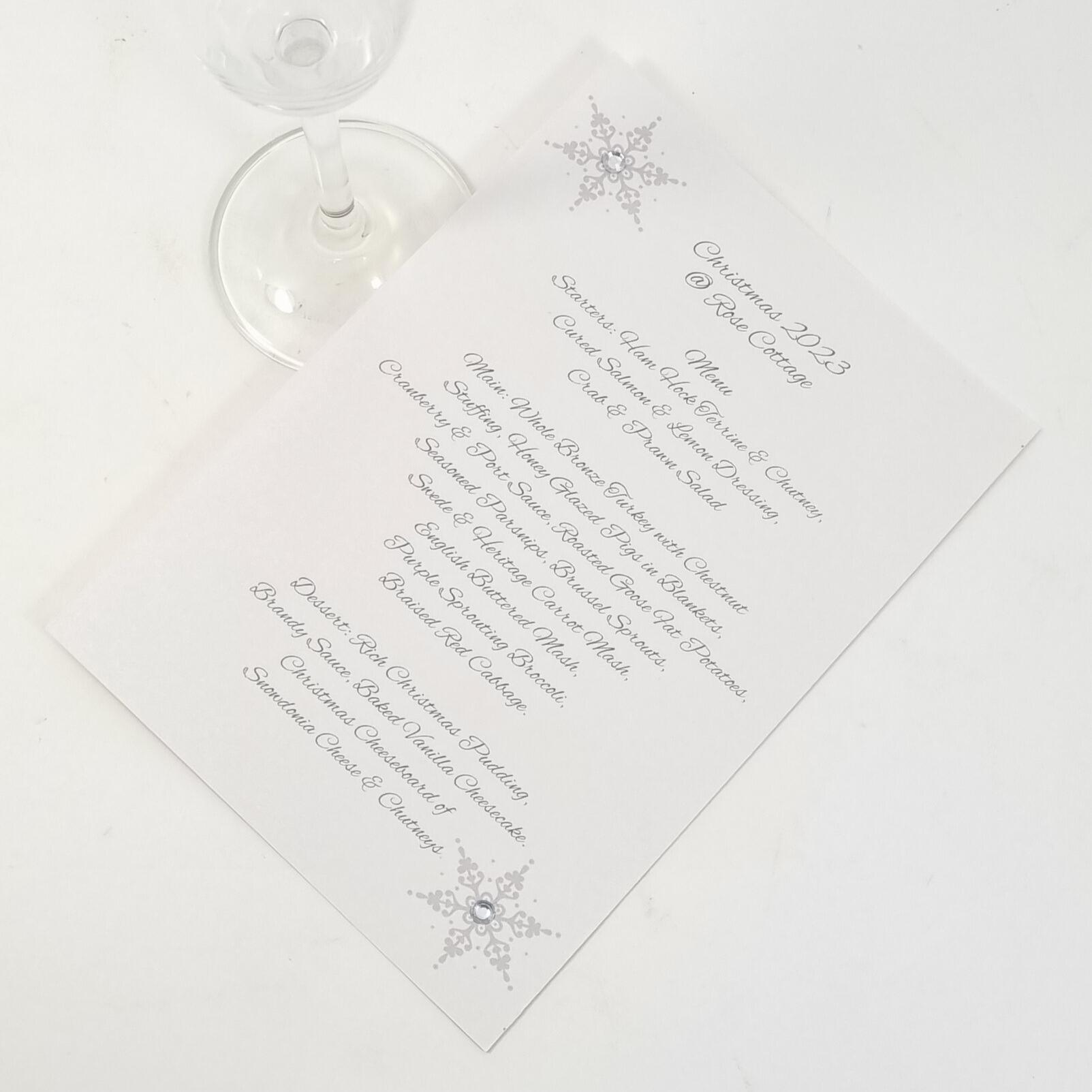 Snowflake Christmas Menu. Personalised Printed Christmas Day Table