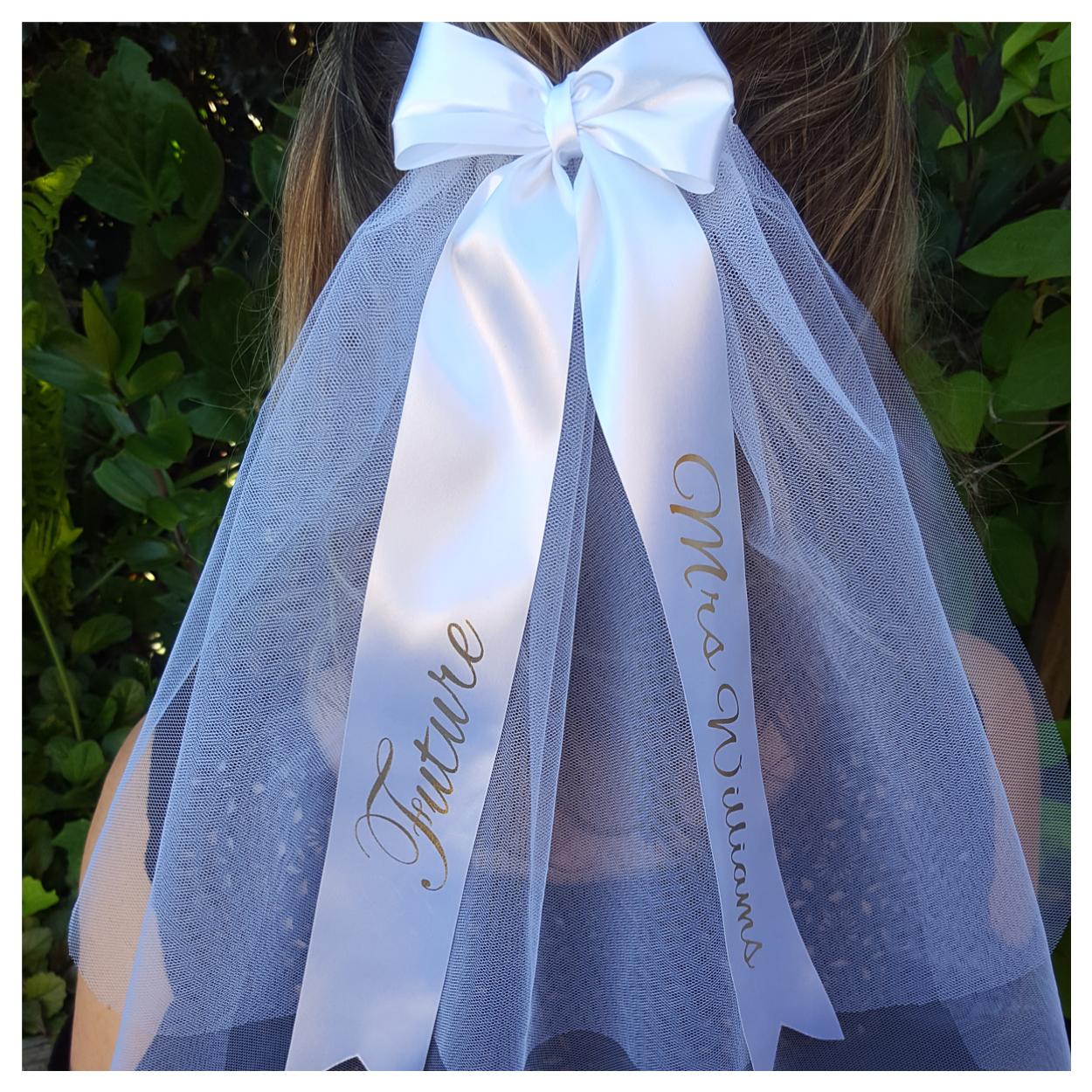 White and gold Future Mrs hen party veil