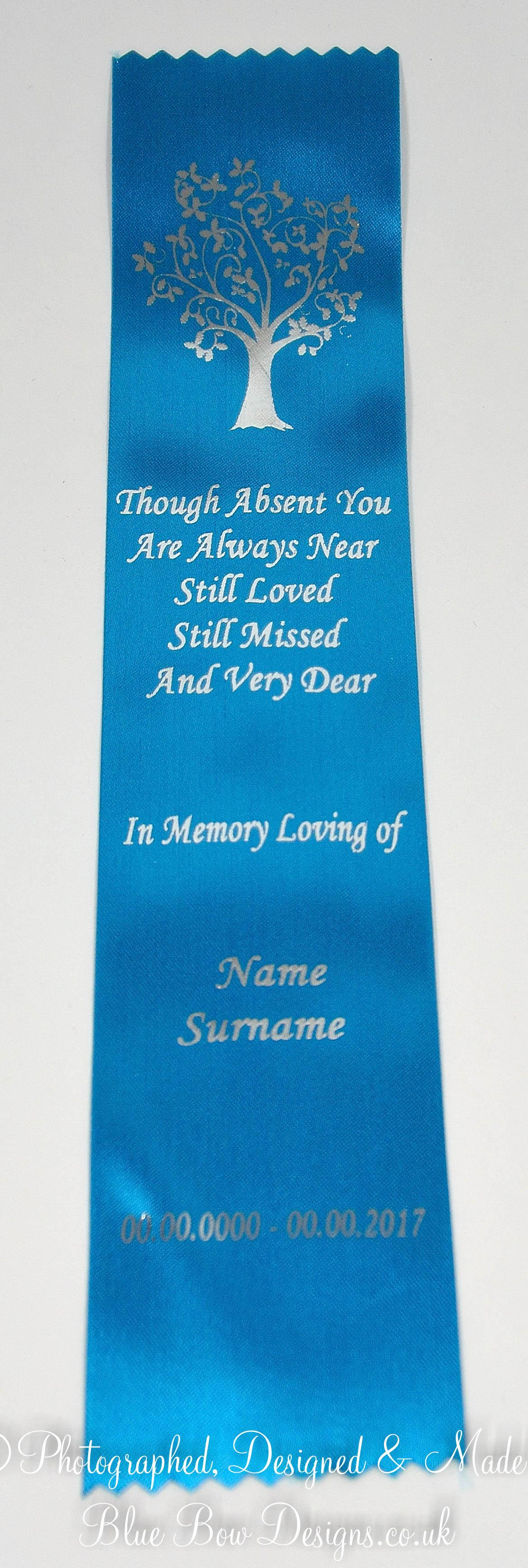 Aqua and silver funeral bookmark