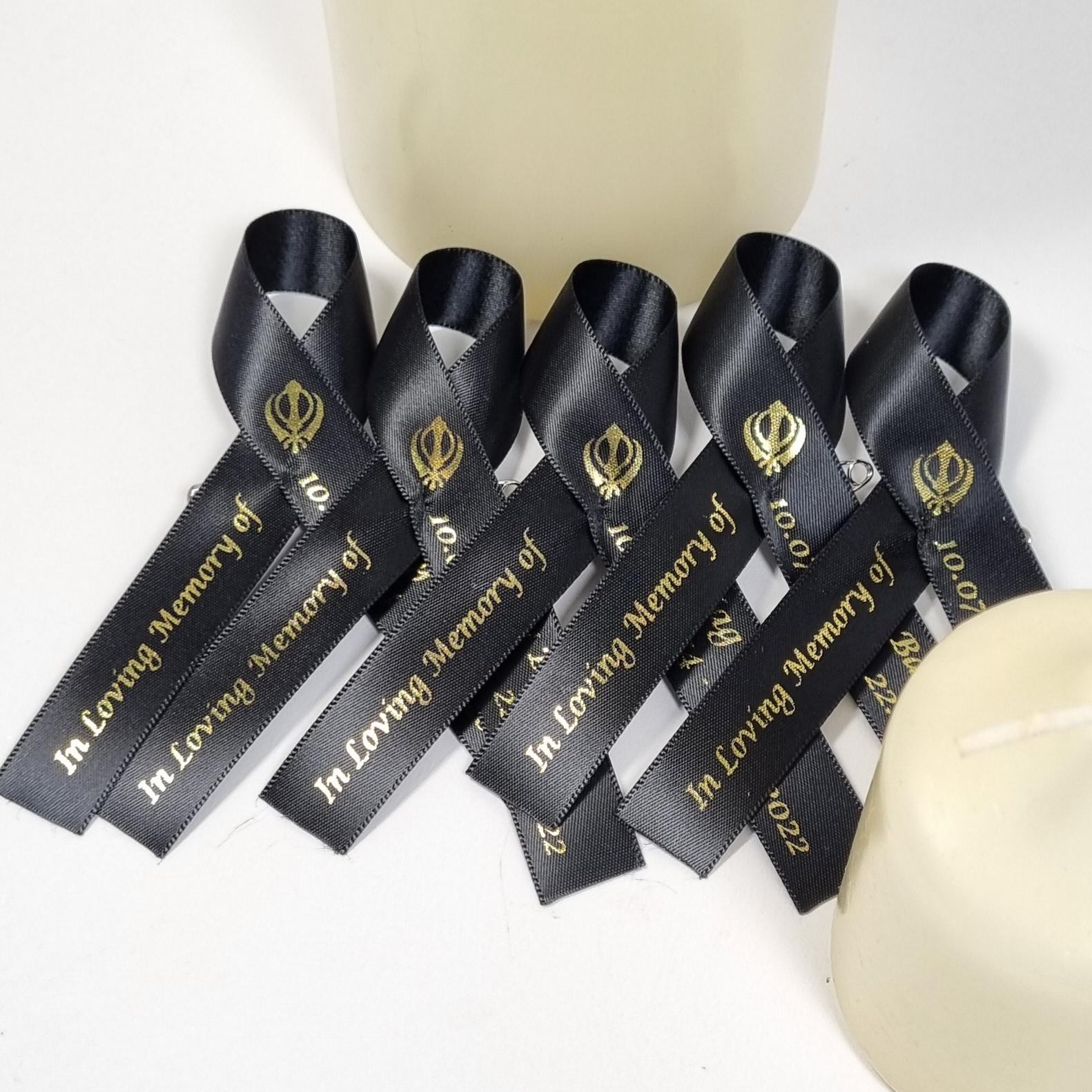 Black Mourning Ribbon Pin Badge For Funerals - Gold Plated