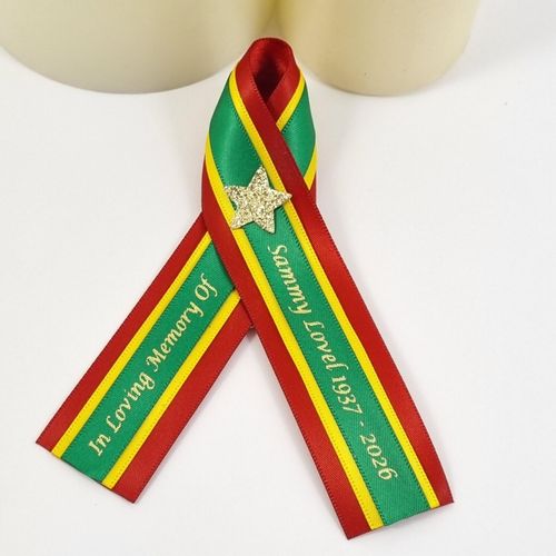 funeral ribbon for Grenada green yellow and red with gold star